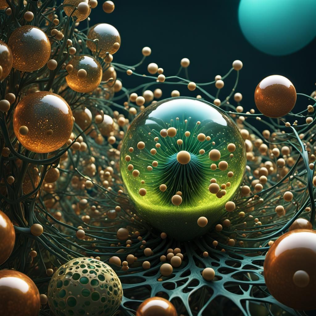 Cell Surrounded by Spheres: Cinematic Digital Art