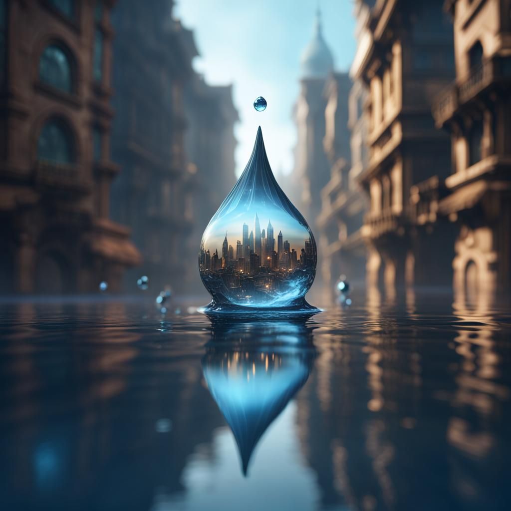 City in a Water Droplet: Detailed Matte Painting