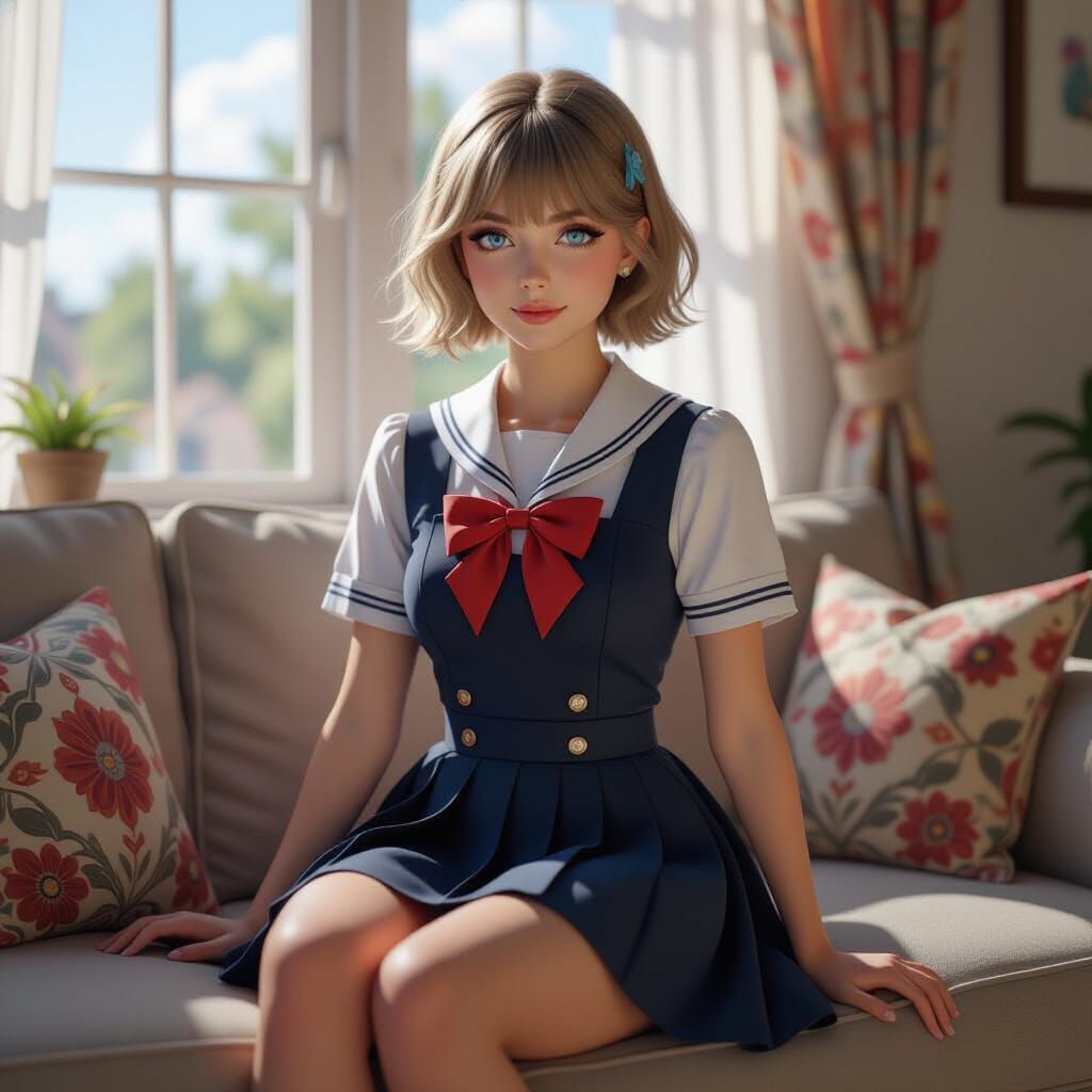 Crossdresser in School Uniform, Hyper-Realistic Art