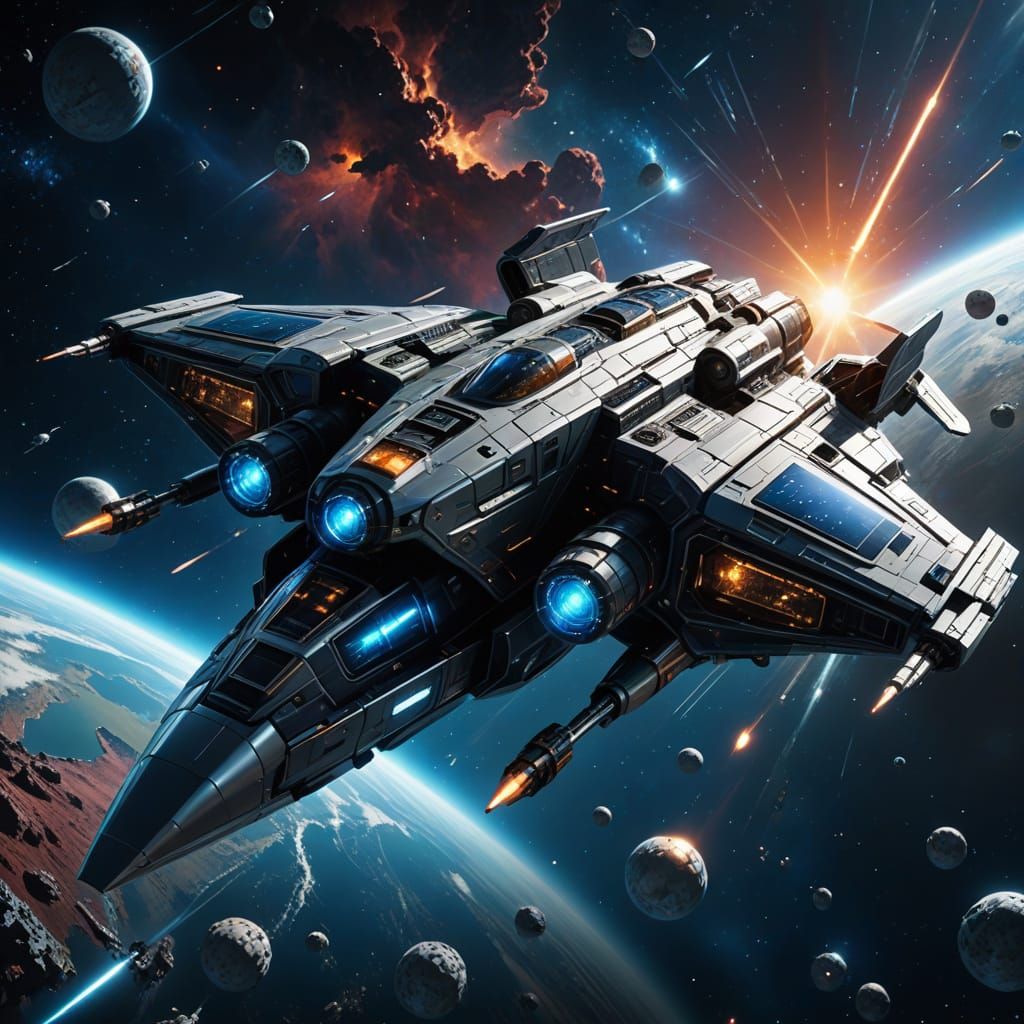 Futuristic Spacecraft in Cosmic Nebula, Digital Art