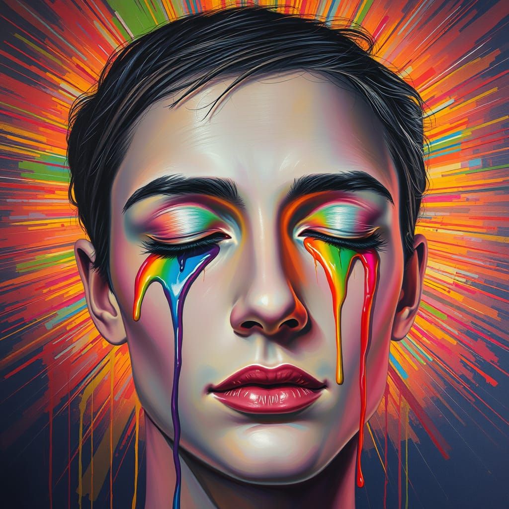 Surreal Face Drenched in Vibrant Colors
