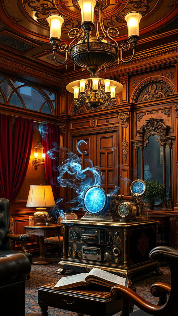 Steampunk Victorian Parlor with Holographic Projections