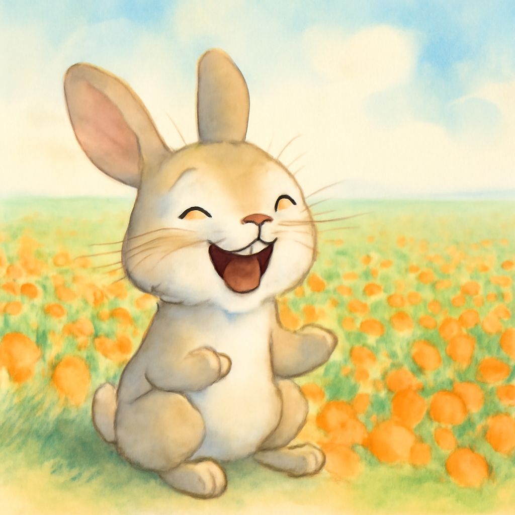 Laughing Bunny in Carrot Field Watercolor