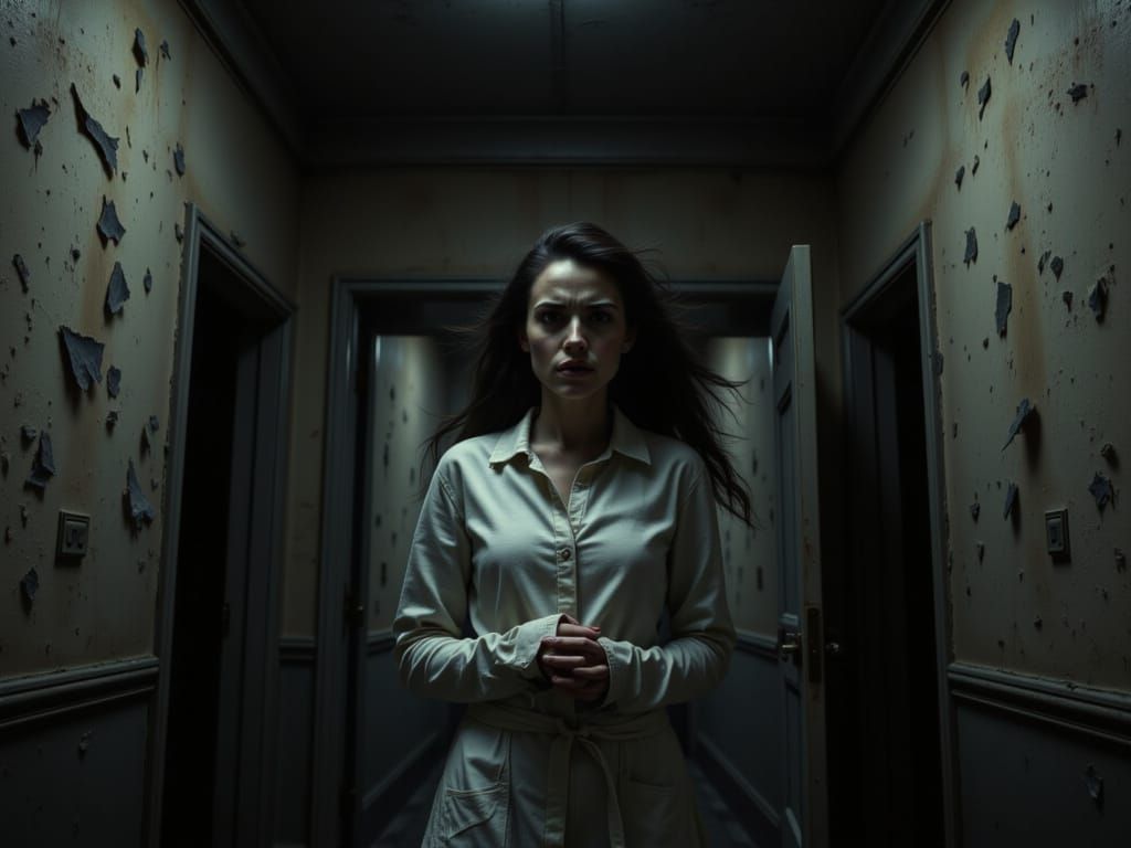 Woman in Straitjacket in Derelict Asylum