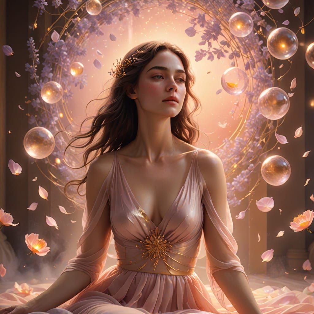 A Dreamy Pastel-Colored Woman in a Golden Aura