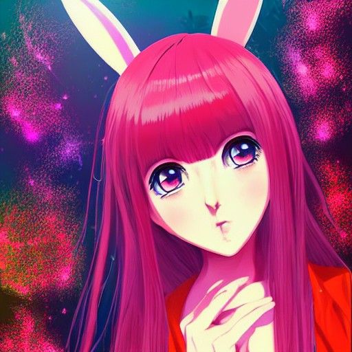 Psychedelic Anime Girl with Bunny Ears