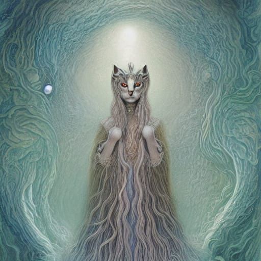 Ethereal Feline Humanoid in Resplendent Blue Robe