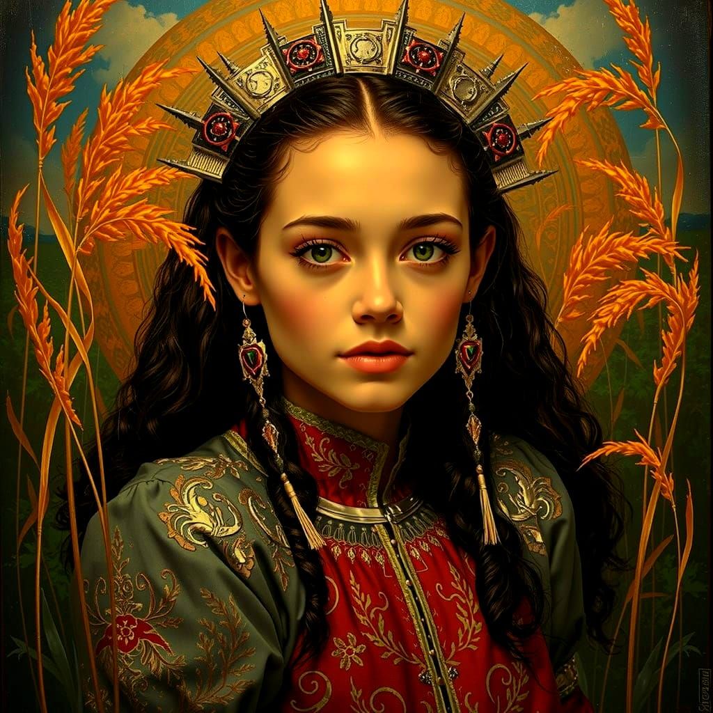 Stormy Sky Over Mossy Field and Golden Grasses