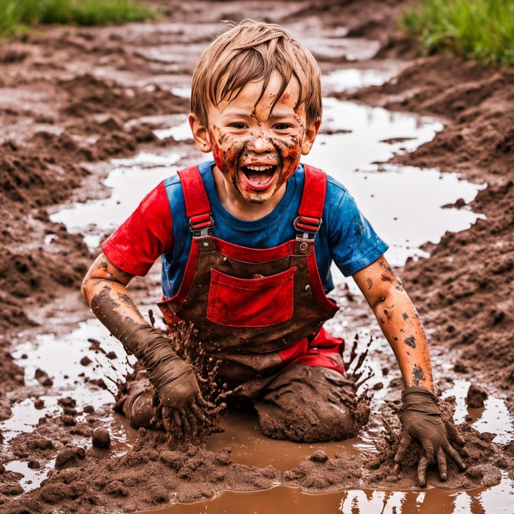 Joyful Boy Splashing in Mud: Splash Art