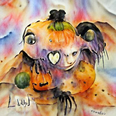 Halloween Pumpkin Creature Adoring Lucy Watercolor