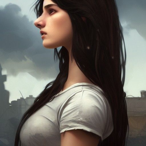 Shy Girl Among Ruins: Hyperdetailed Concept Art