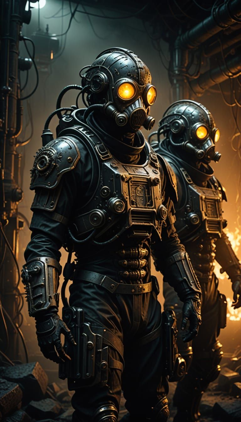 Dieselpunk Horror: Armored Soldiers in Hazmat Suits