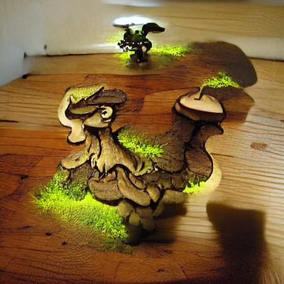 Mossy Wooden Dragon Sculpture with Mushroom