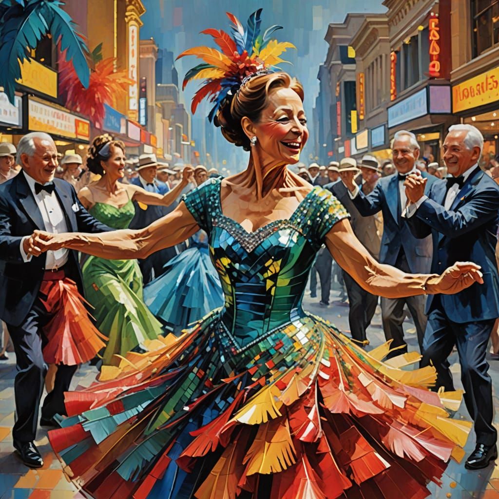 Joyful Dancer on Las Vegas Stage: Impressionist Style