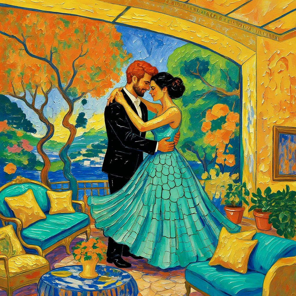 Couple Dancing in Sunlit Italian Riviera Home