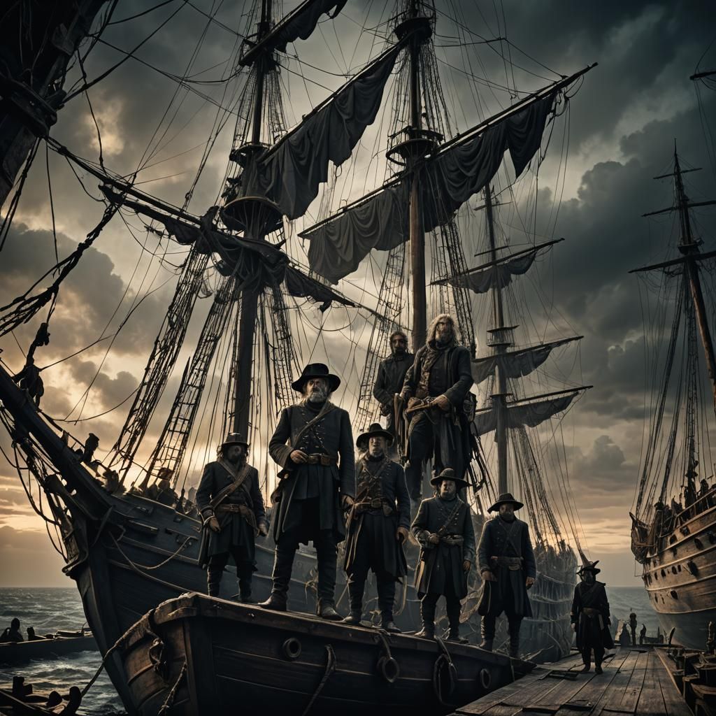 Grotesque War Goons on Ship Deck, Dark Fantasy Style