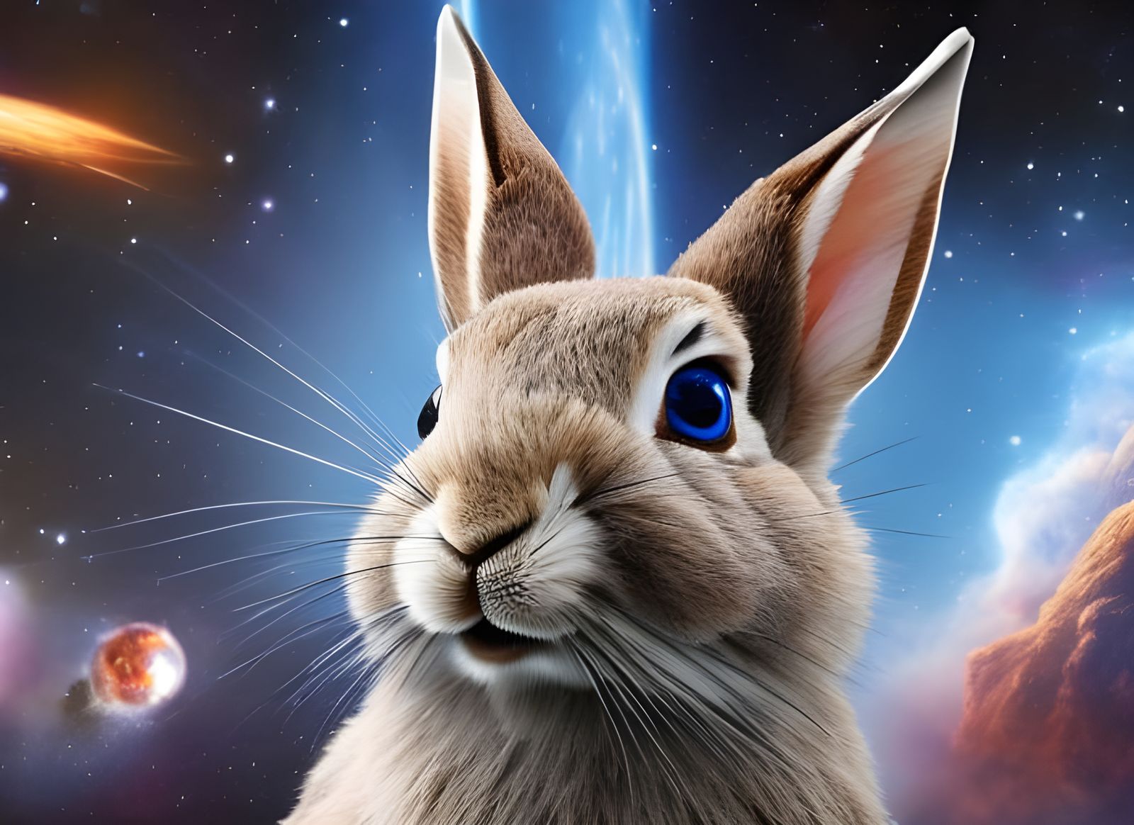 Winged Rabbit in Space: Hyperrealistic 3D Art