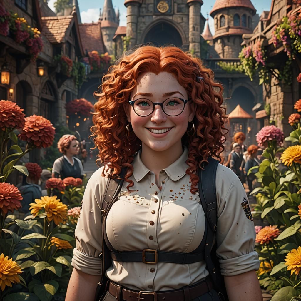 Awkwardly Smiling Redhead Nerd Girl in Detailed Matte Painti...