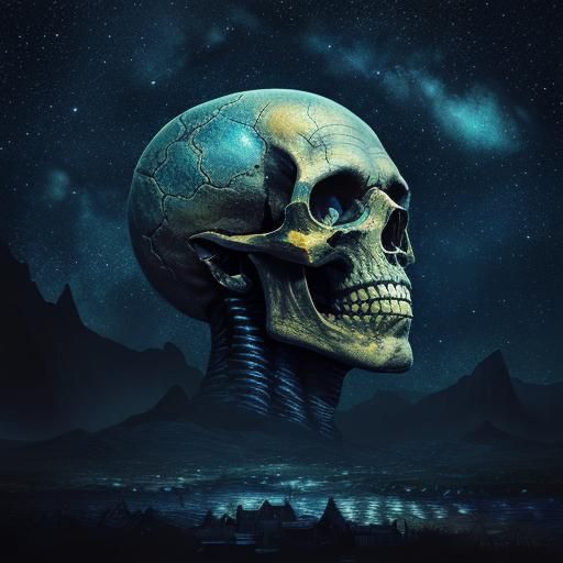 Skull with Starry Night Background as Digital Art