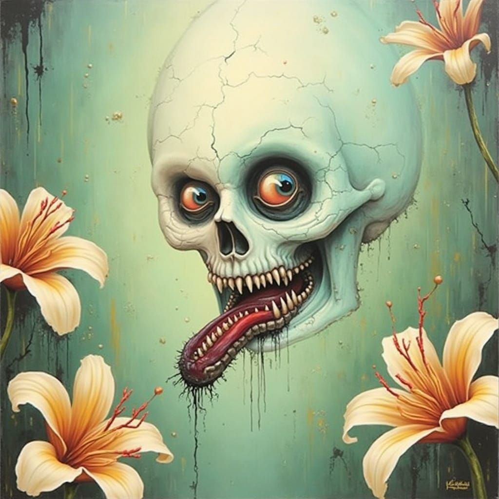 Demonic Female Portrait in Surreal Abstract 3D Style