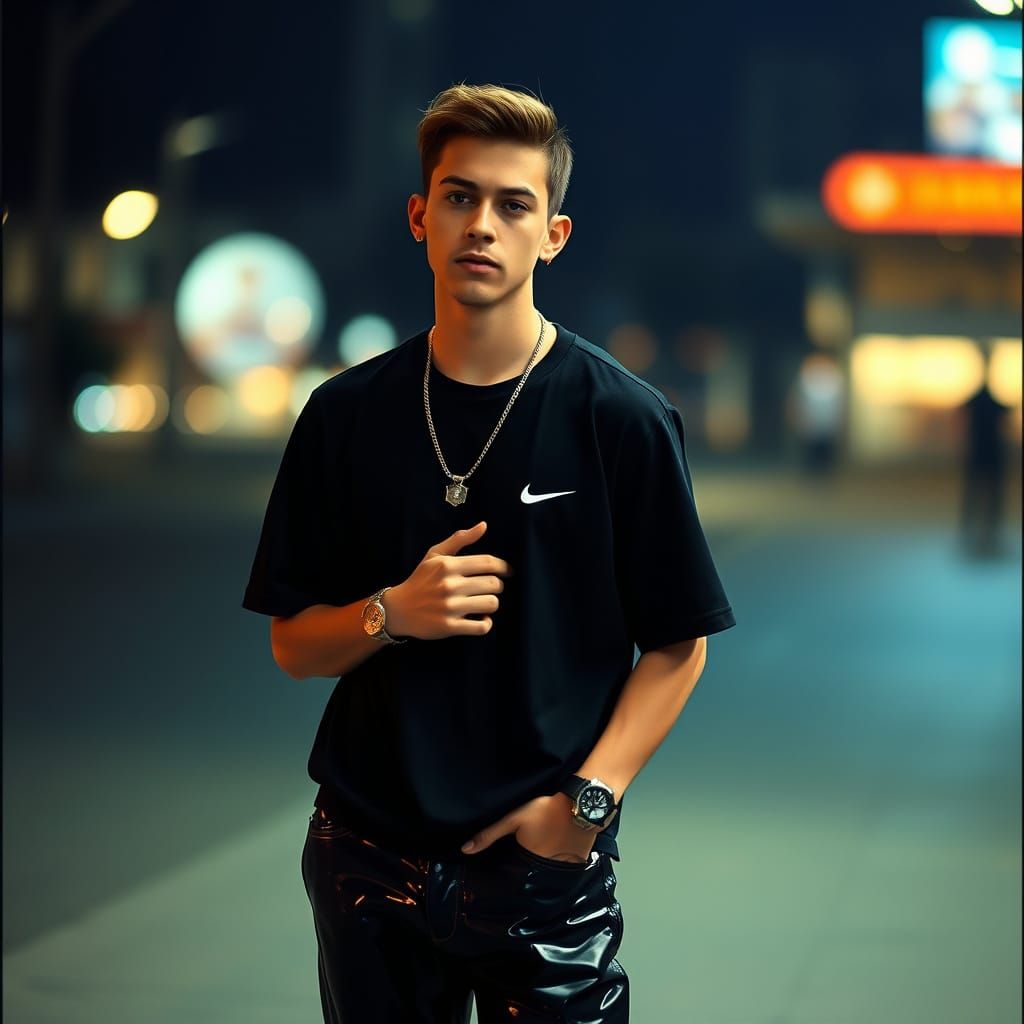 Realistic Portrait of Boy in Black with Watch