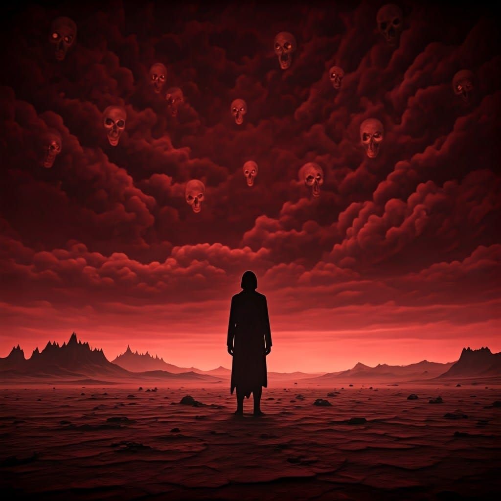 Hellish Landscape with Demonic Skulls in Gothic Style