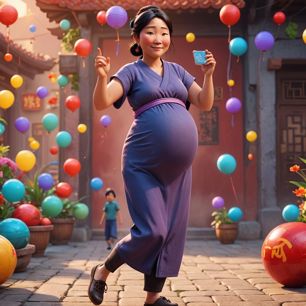 Pregnant Woman, 3D Digital Art in Pixar Style