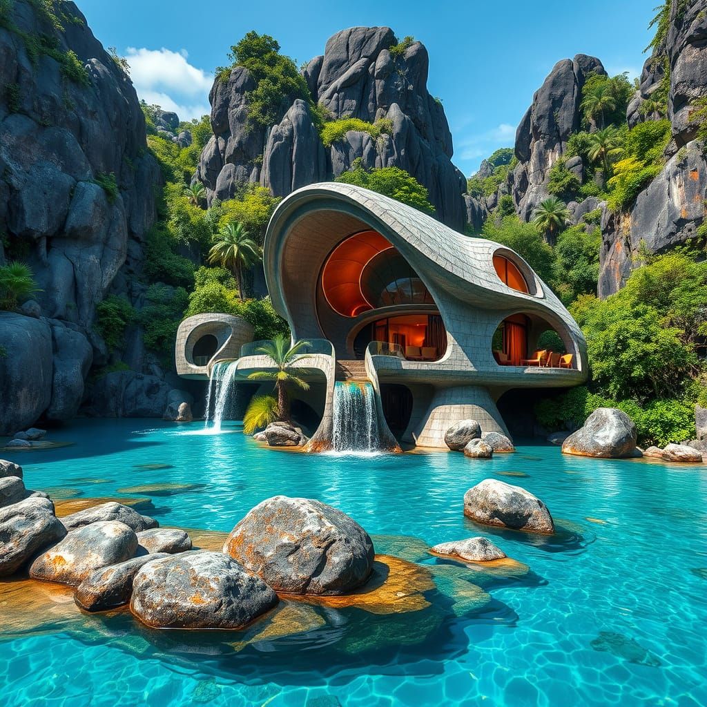 futuristic lagoon house