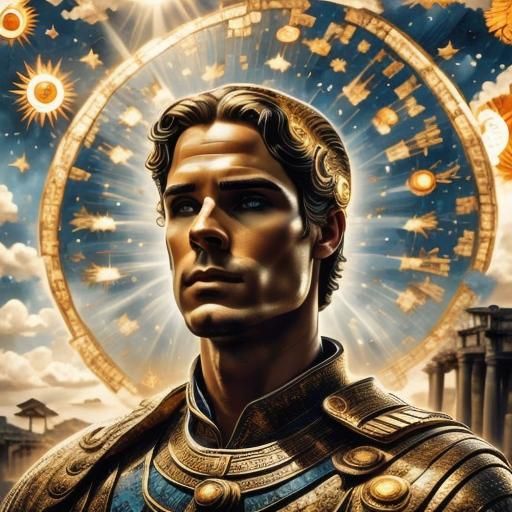 Apollo, the Roman God of the Sun, in Vibrant Mosaic Tiles