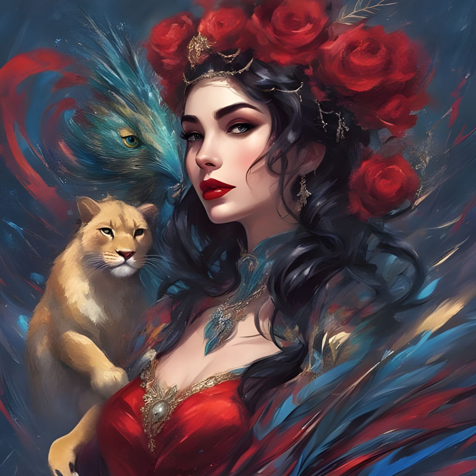 French Catwoman with Peacock Tail, Royo Style