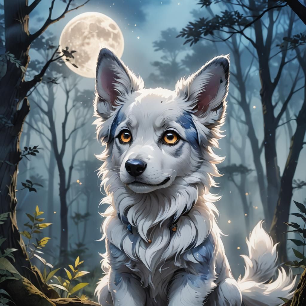 Anime Puppy with Moon and Floppy Ears