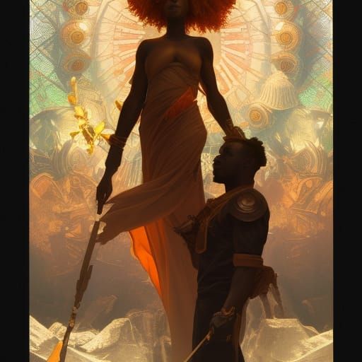 Melanated Queen with King: Hyperdetailed Concept Art