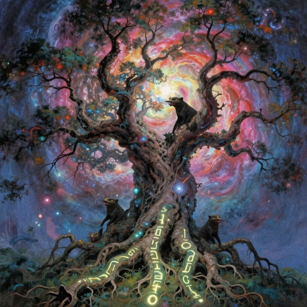 Ancient Tree Beneath Nebula in Fantasy Concept Art Style