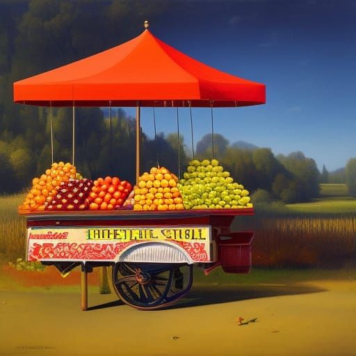 Hyperdetailed Fruit Stand Painting in Rococo Style
