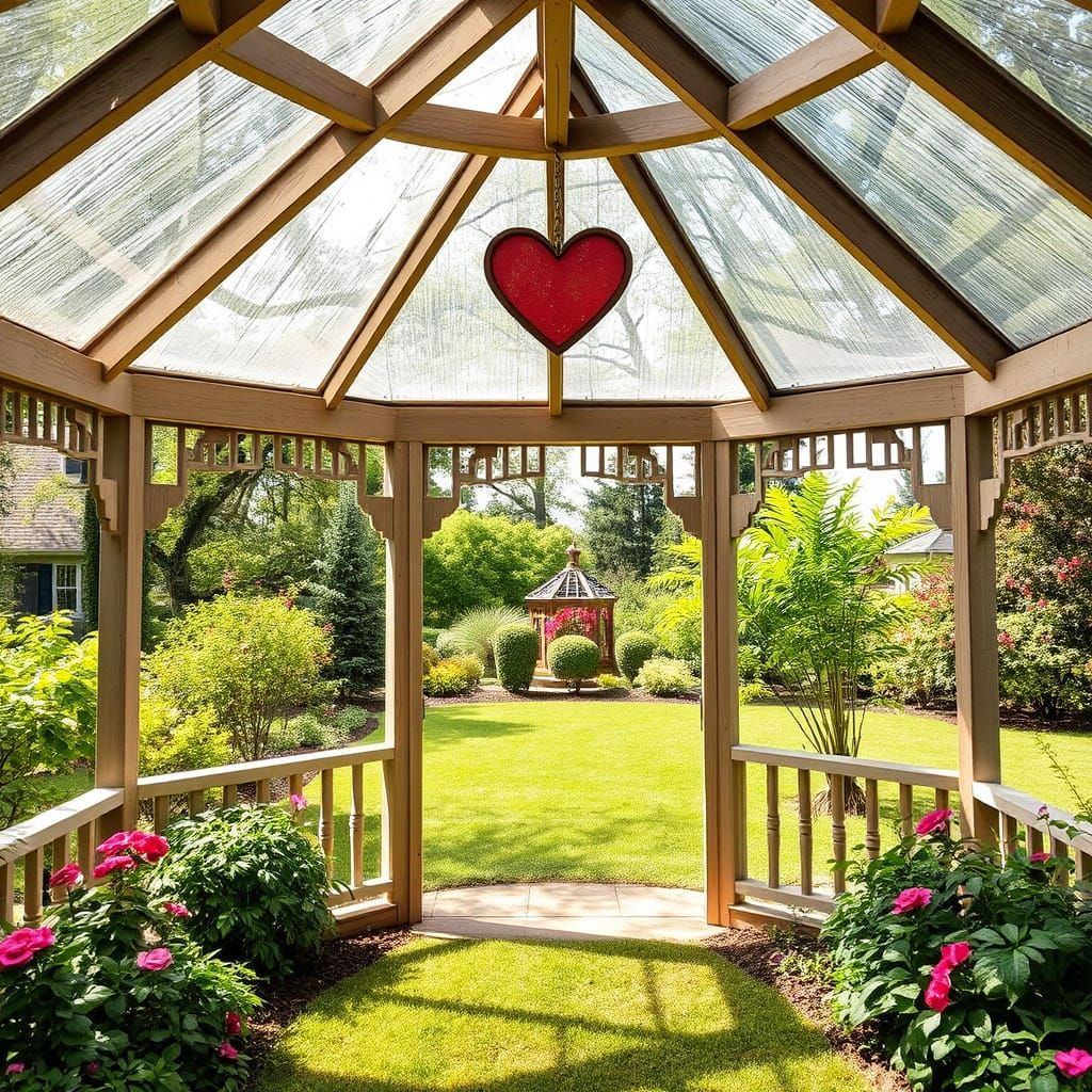 Gazebo Interior with Garden and Heart Roof