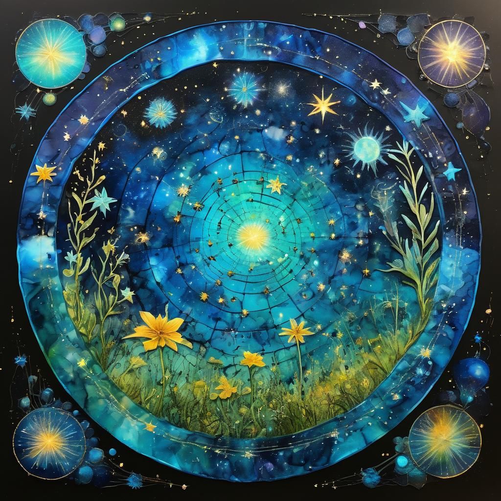 Alcohol Ink Art of Glowing Stars and Clusters