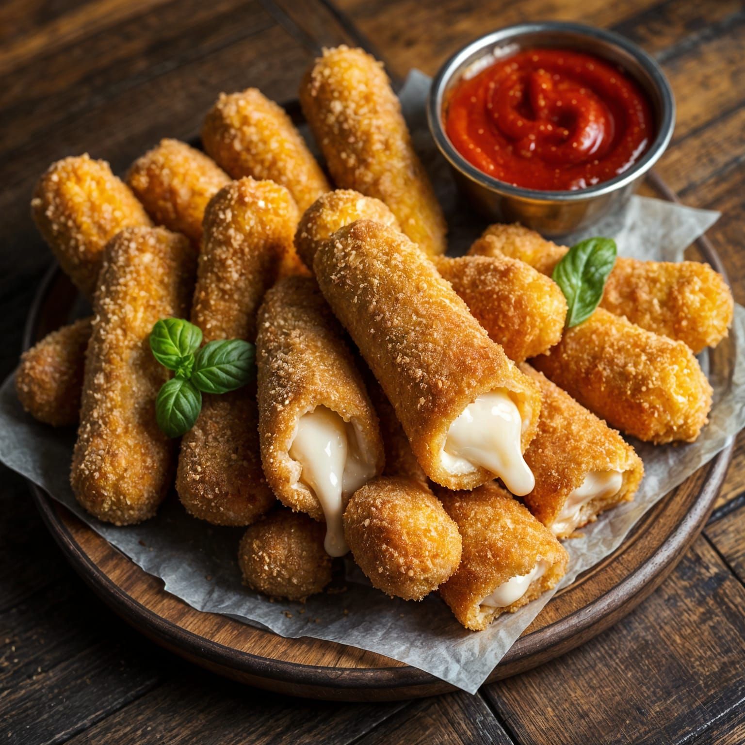 Golden, Crispy Mozzarella Sticks with Marinara Sauce