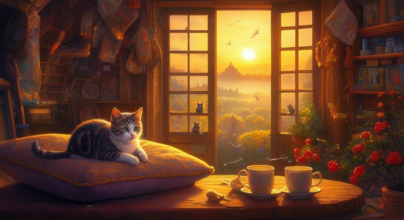 Ethereal Fantasy Cat in Mist, Hyperdetailed