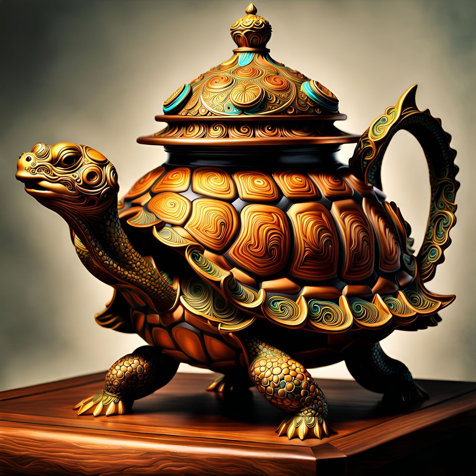 Ornate Turtle-Shaped Clay Pot