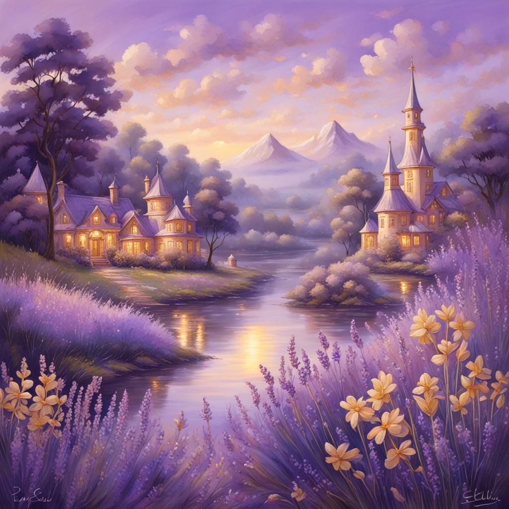 Glittering Fairyland Riverfront in Lavender and Gold