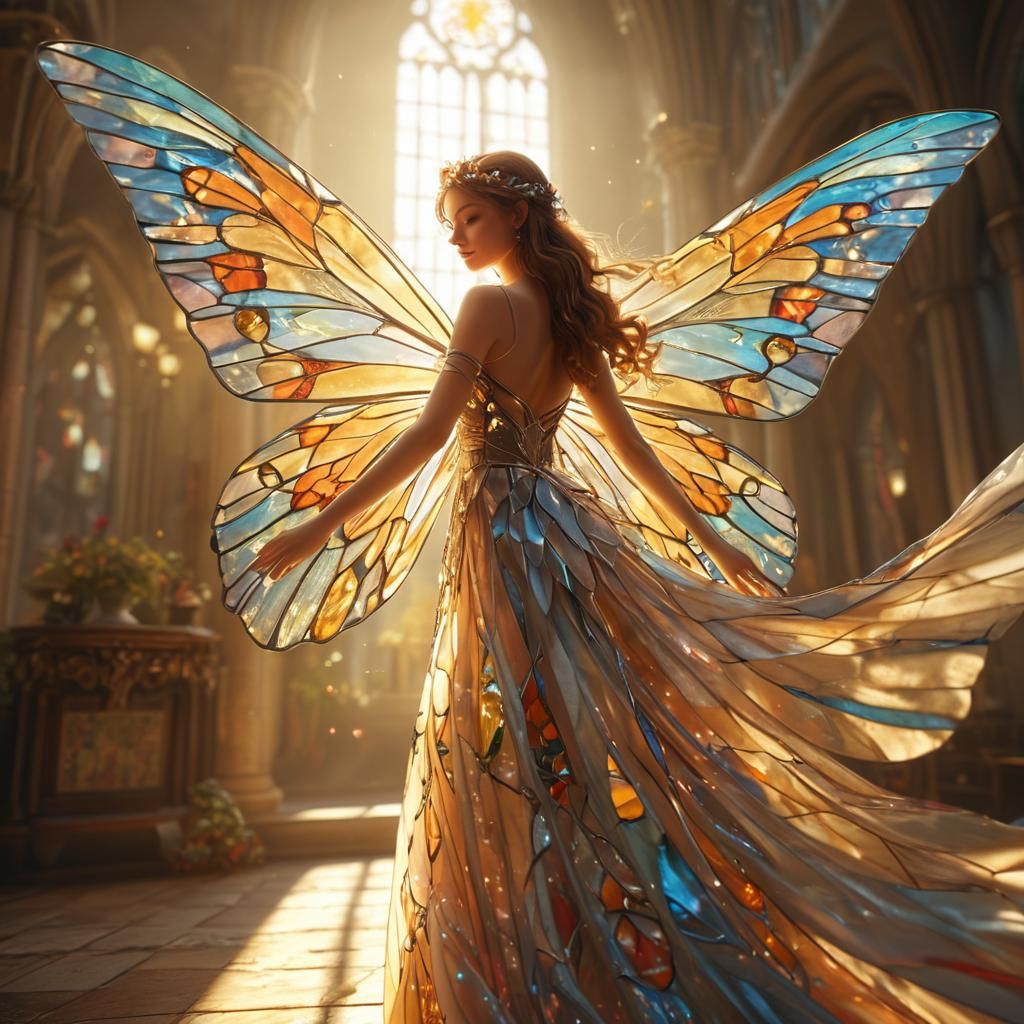 Lovely Fairy with Stained Glass Wings