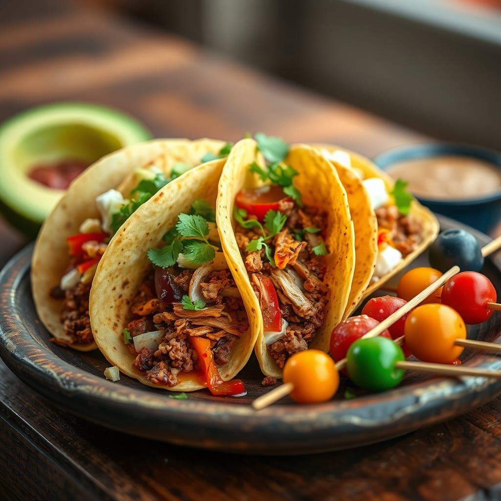 Vibrant Tacos with Colorful Sauces