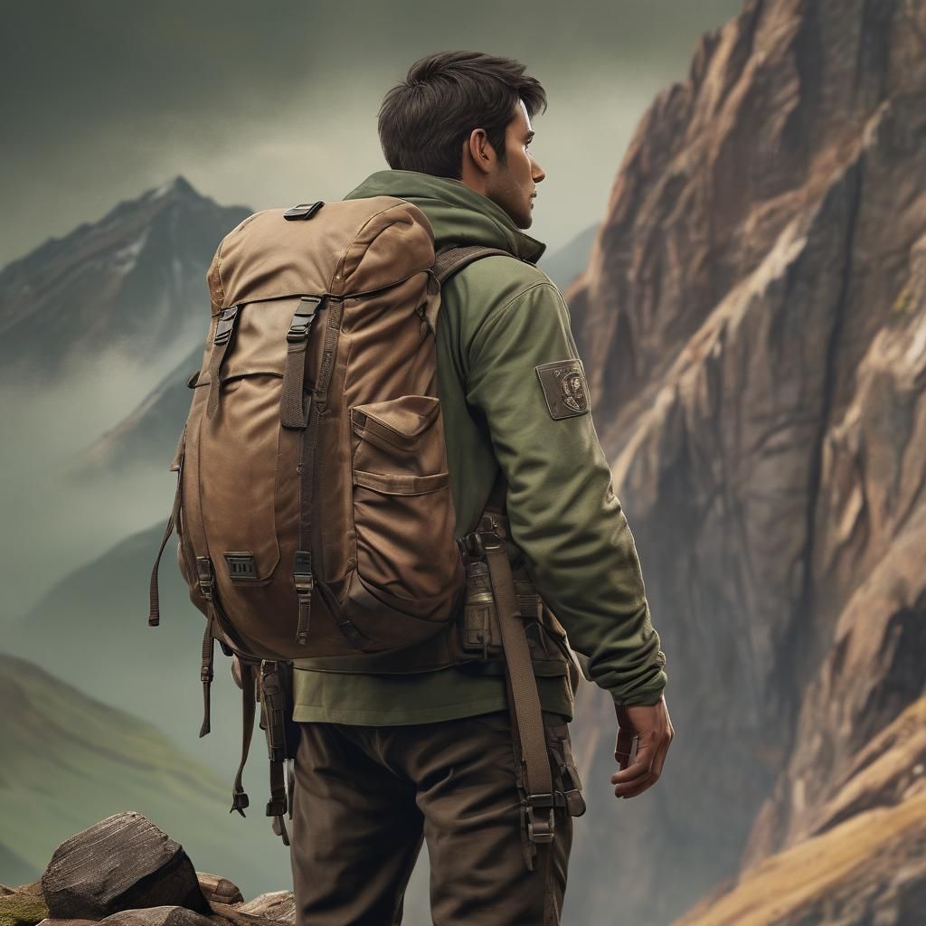 Realistic Mountain Trekker at Summit