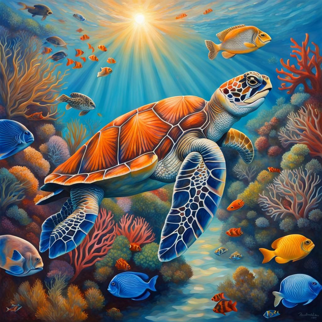 Underwater Sea Turtle Acrylic Painting