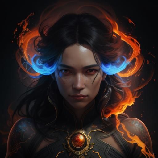 Surreal Figure Engulfed in Flames: Mystical Portrait