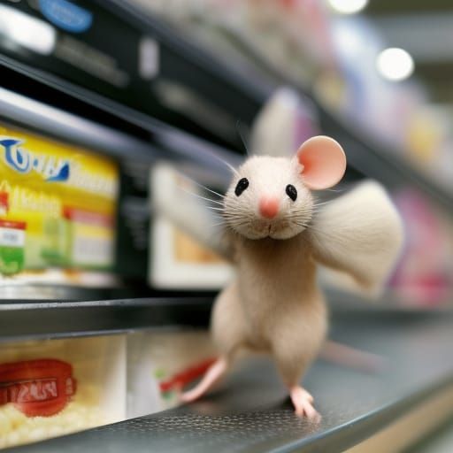 Realistic Mouse Shopping for Nuts at Supermarket
