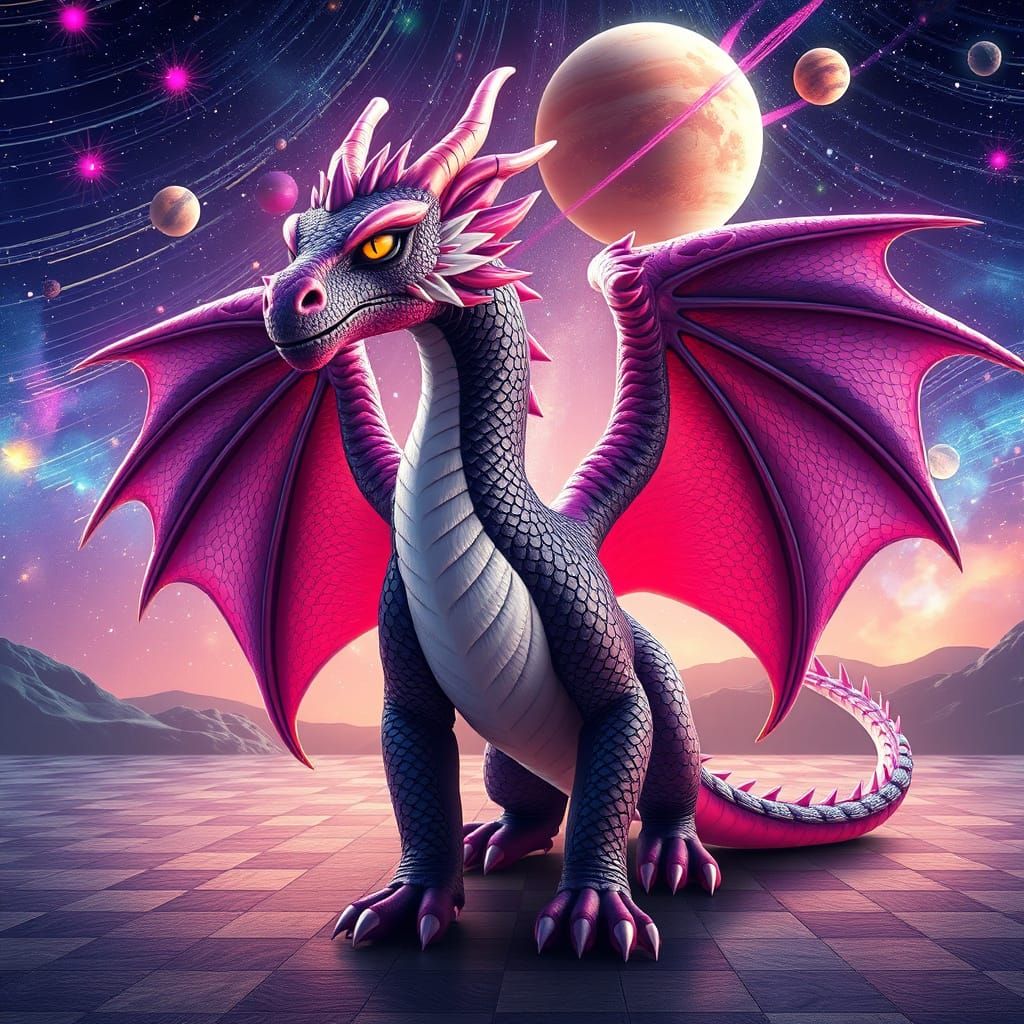 Majestic Cosmic Dragon Under Stary Night Sky