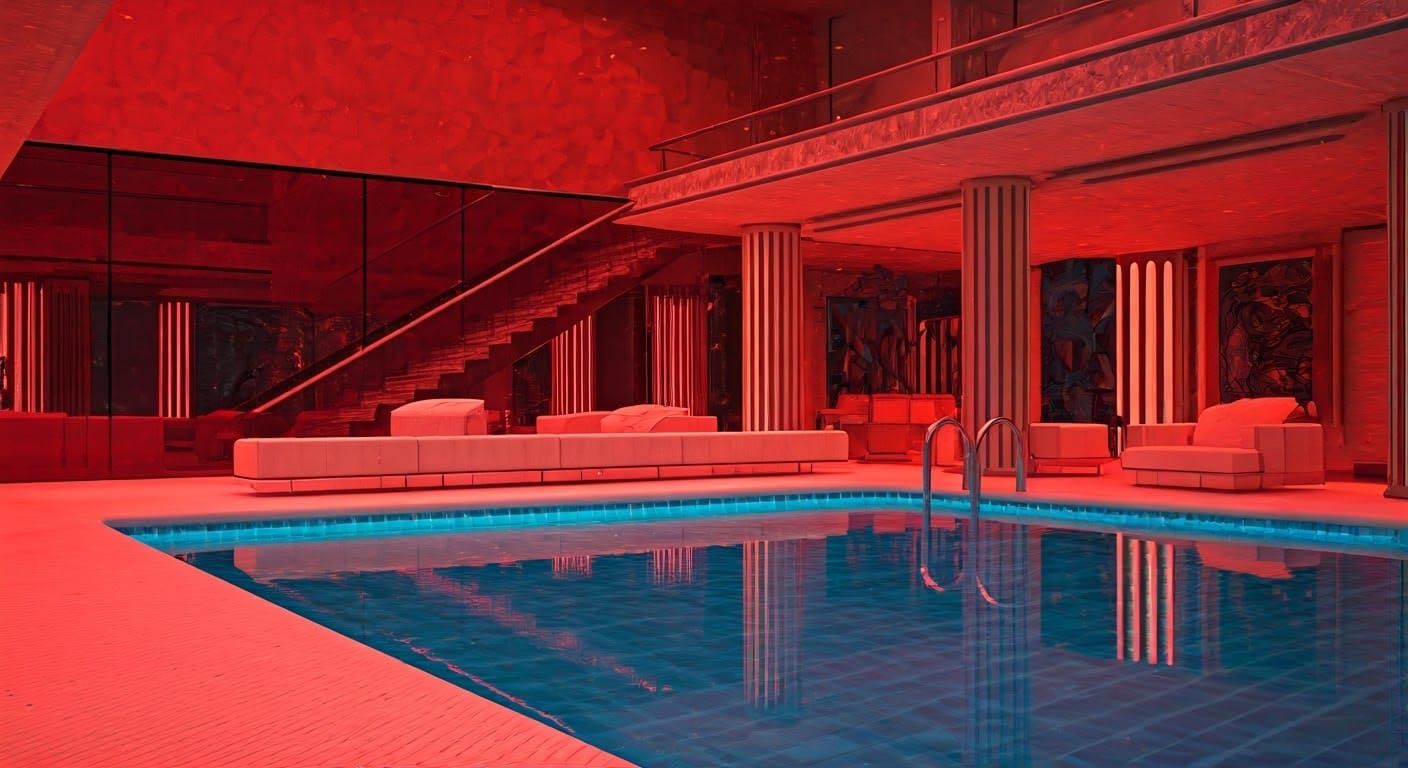 Luxurious Futuristic Home Interior in Radiant Ruby Red Hues