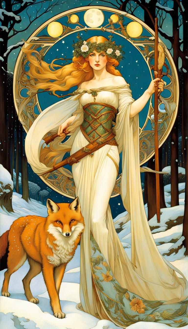Winter Valkyrie in Art Nouveau Style