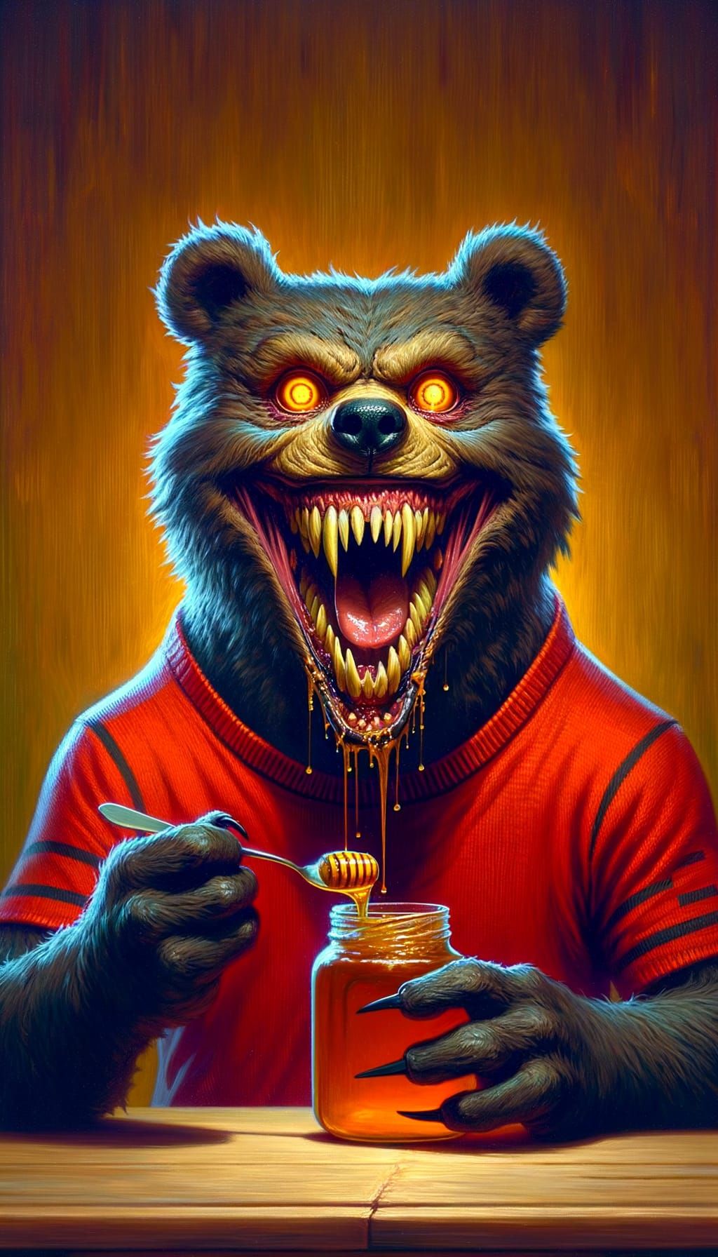 Terrifying Bear Enjoys Honey: An Oil Painting